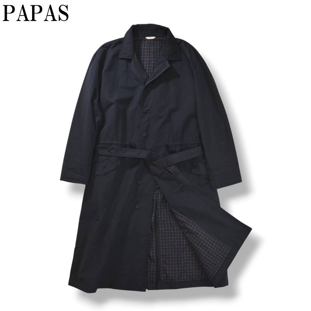 高級】 パパス PAPAS コットンナイロン ベルト付き ロングコート