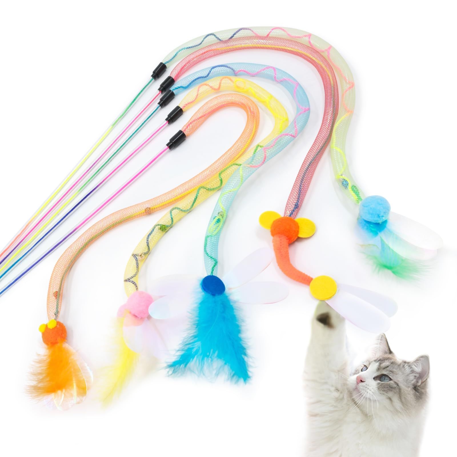 SONGWAY 猫 おもちゃ 猫じゃらし 虹色キャットワンド ５本動物シャカシャカ