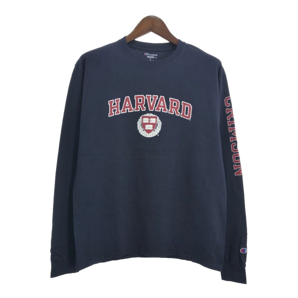 Champion チャンピオン AUTHENTIC オーセンティック HARVARD ハーバード カレッジ 長袖Ｔシャツ ネイビー メンズ L 古着 U0882