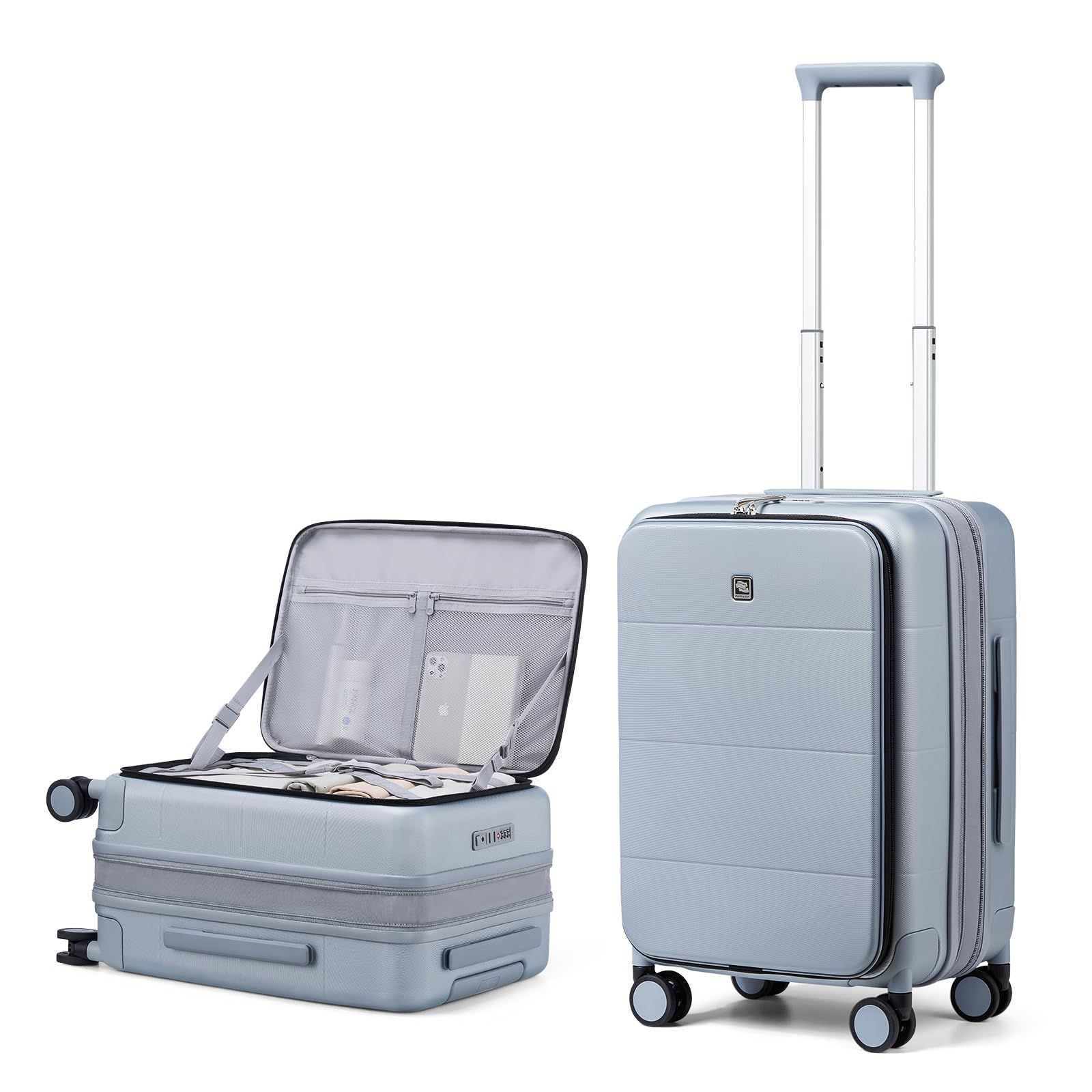 Hanke キャリーケース スーツケース アルミ Sサイズ 片開き 拡張機能付き 機内持ち込み 超軽量 PC 素材 大容量 キャリーバッグ 3泊4日 耐衝撃 静音 360度回転 大容量 TSAロック搭載 旅行 ビジネス 出張 グレー Sサイズ