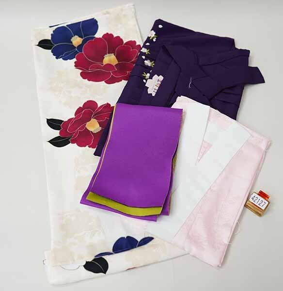 二尺袖 着物 袴フルセット ジュニア用へ直し 135～150cm ボヌールセゾン アイボリー 袴変更 卒業式 NO42127-6