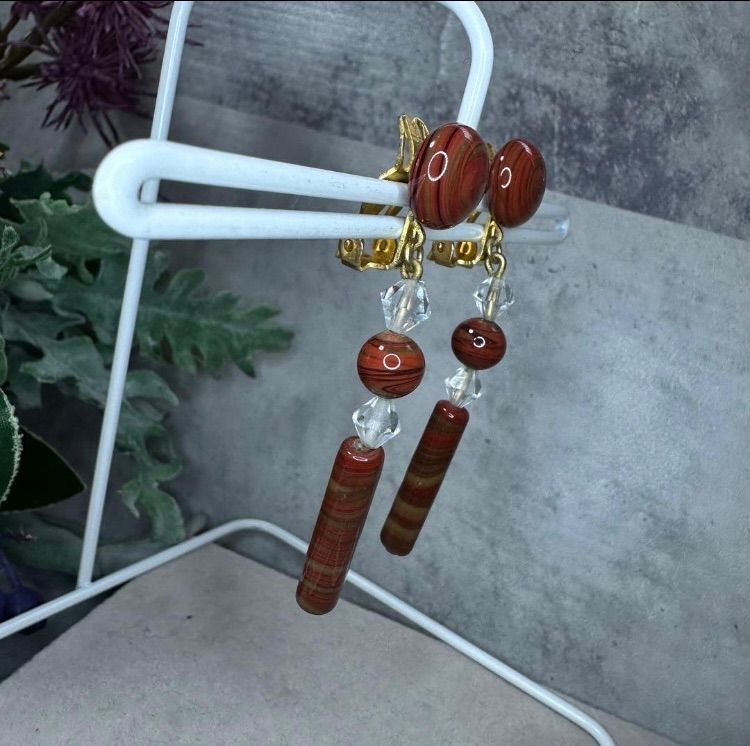 YSL イヴ サンローラン ヴィンテージ マーブルイヤリング 小物 ファッション ブラウンアンドゴールド おしゃれ