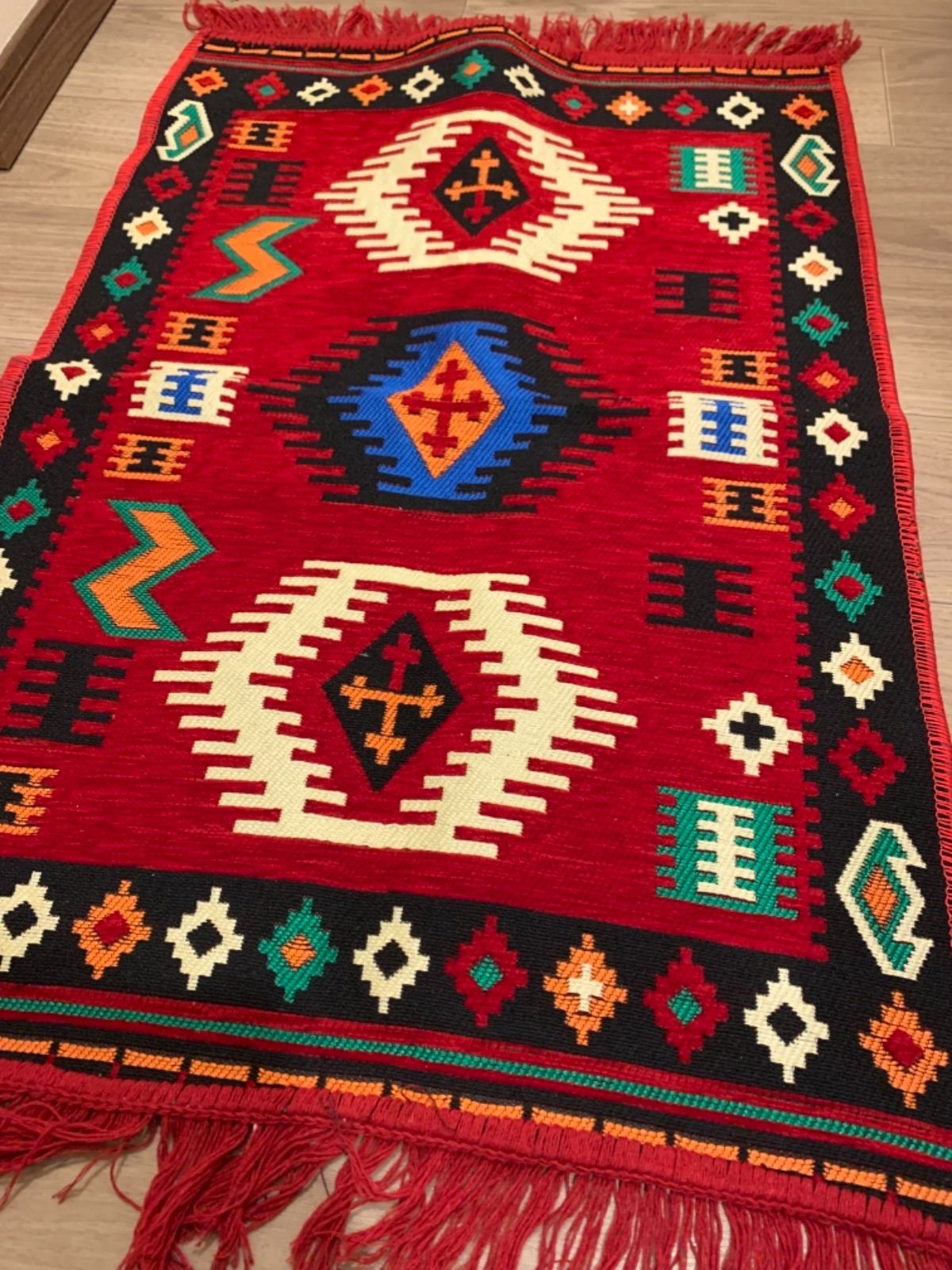 モロッコ ラグ キリム 約51×86cm モロッコ キリム柄 手織りラグ 約95cm