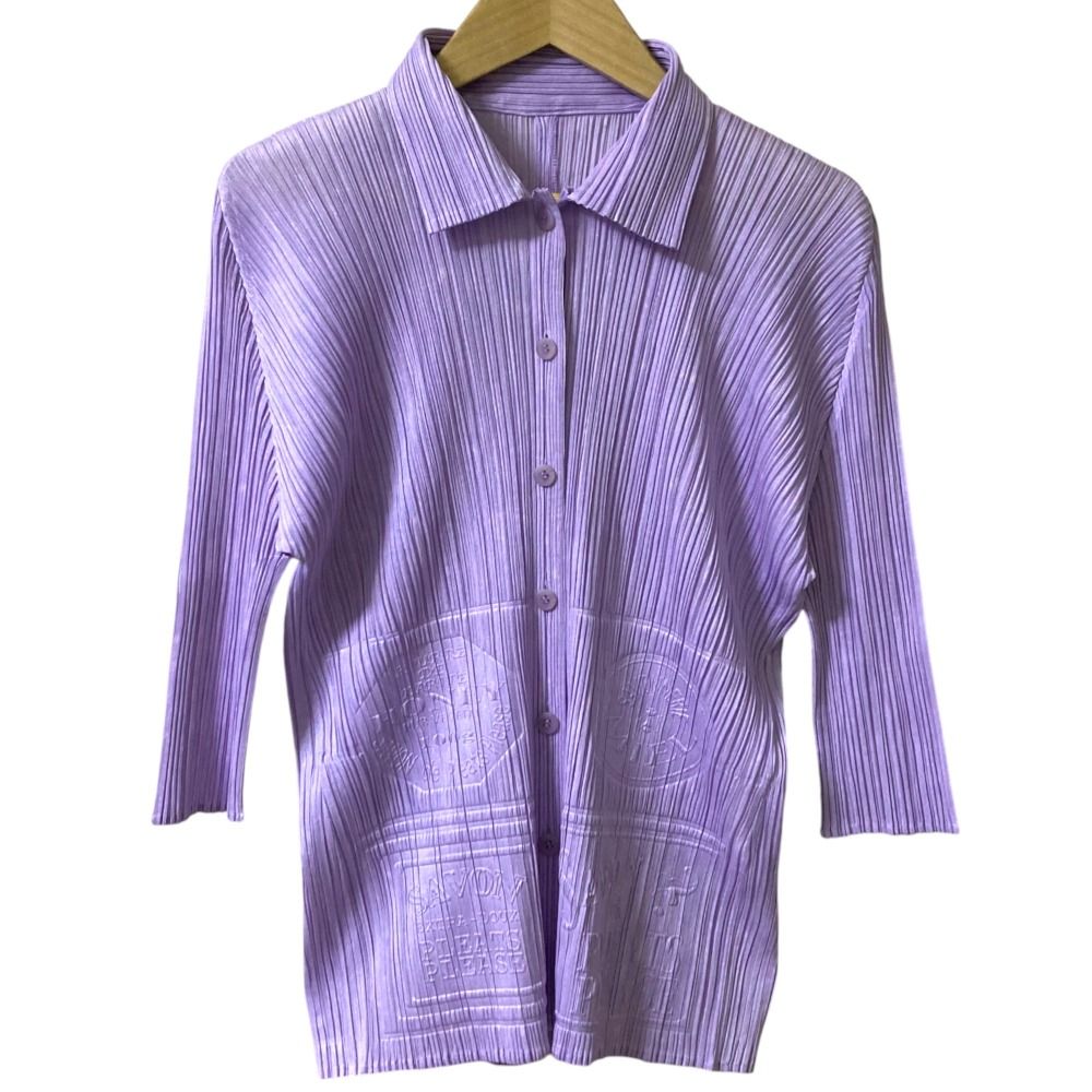 PLEATS PLEASE ISSEY MIYAKE プリーツプリーズ イッセイミヤケ エンボス加工 ブラウス PP53-JJ563 サイズ4 パープル レディース 古着