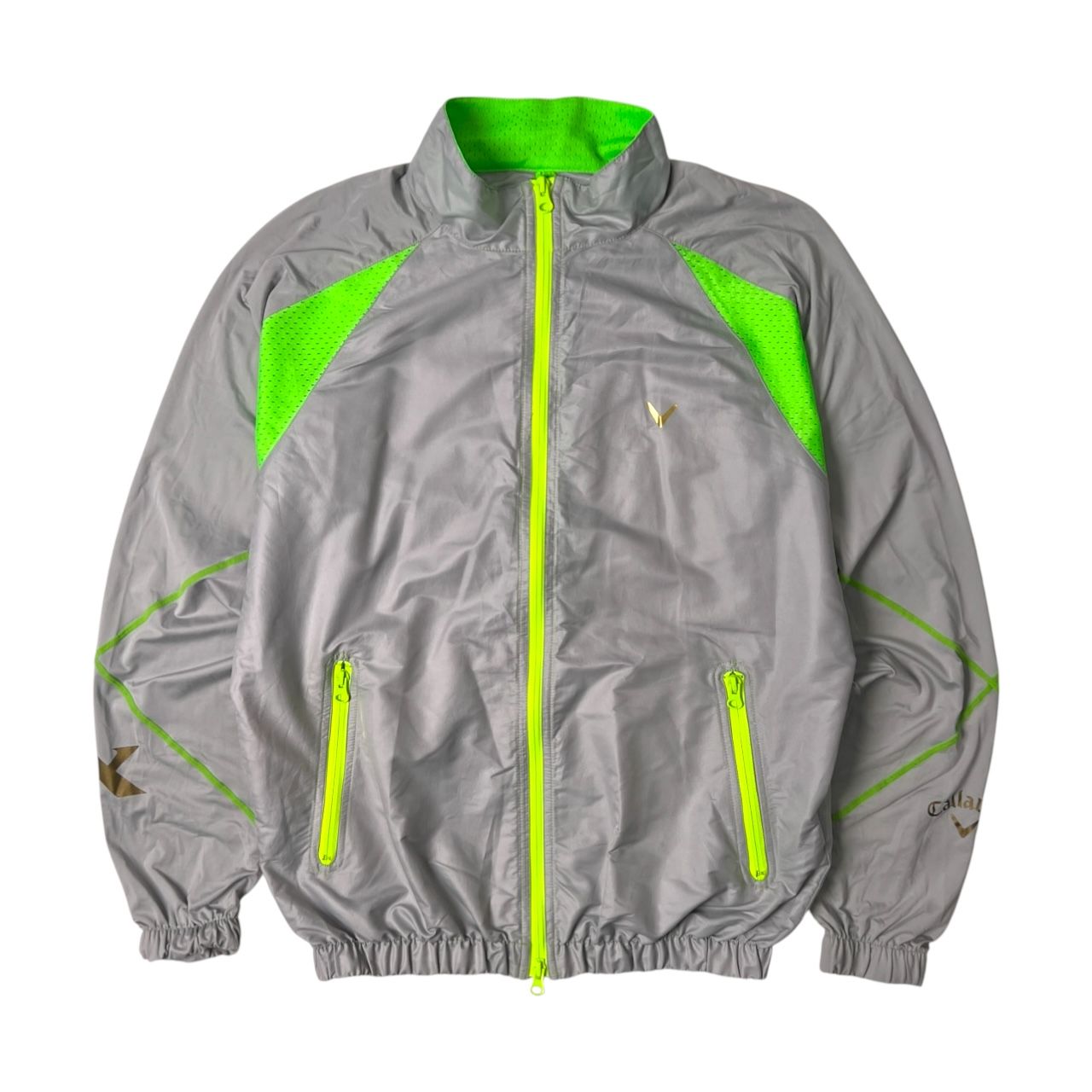 Callaway キャロウェイ WINDSPORT 防風 ダブルジップ メッシュ切替 バイカラー ジャケット M/グレー 蛍光グリーン/ゴルフ