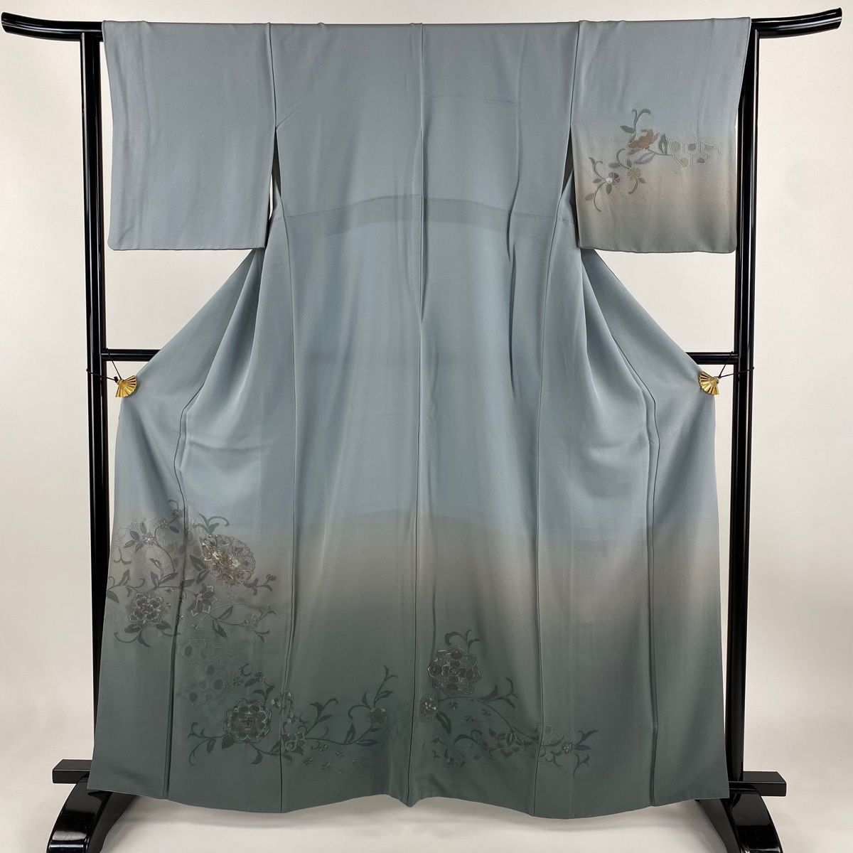 付下げ 身丈161cm 裄丈64.5cm M 袷 華文 逆さ雲取り 刺繍 金糸