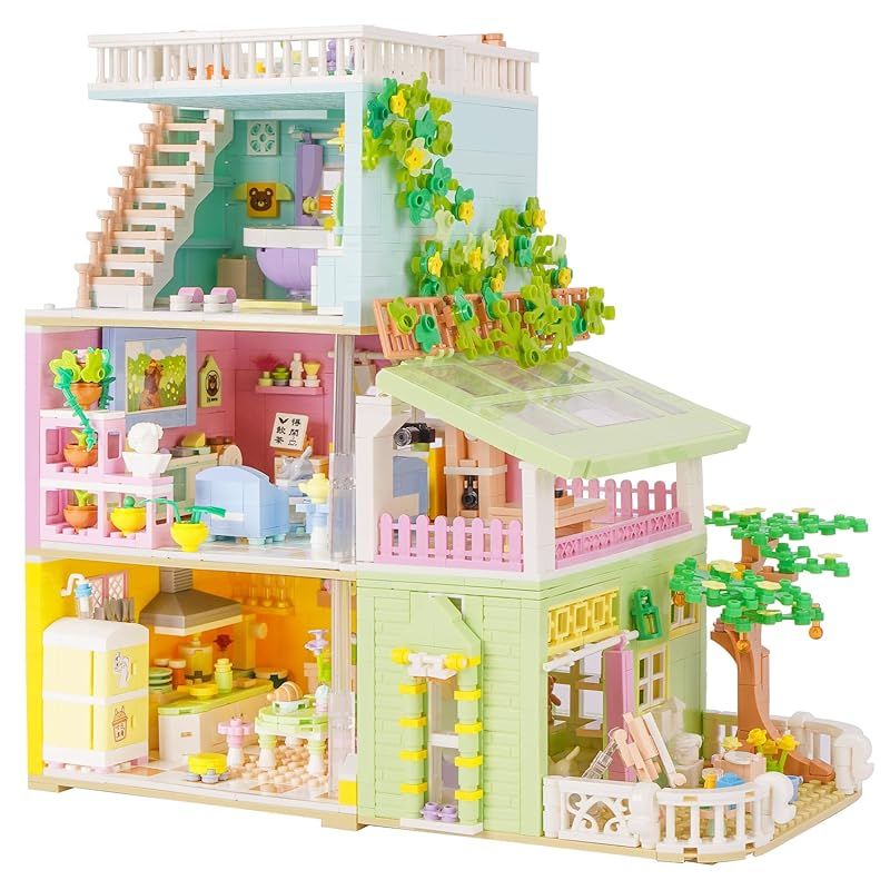 LULUFUN ブロック 部屋模型 4 in 1 おもちゃ 我が家 立体パズル ミニブロック 部屋 ミニチュアハウス 組立 キット LEDライト付き 子供 大人 祝い 新年 ギフト 誕生日 クリスマス プレゼント 贈り物 1