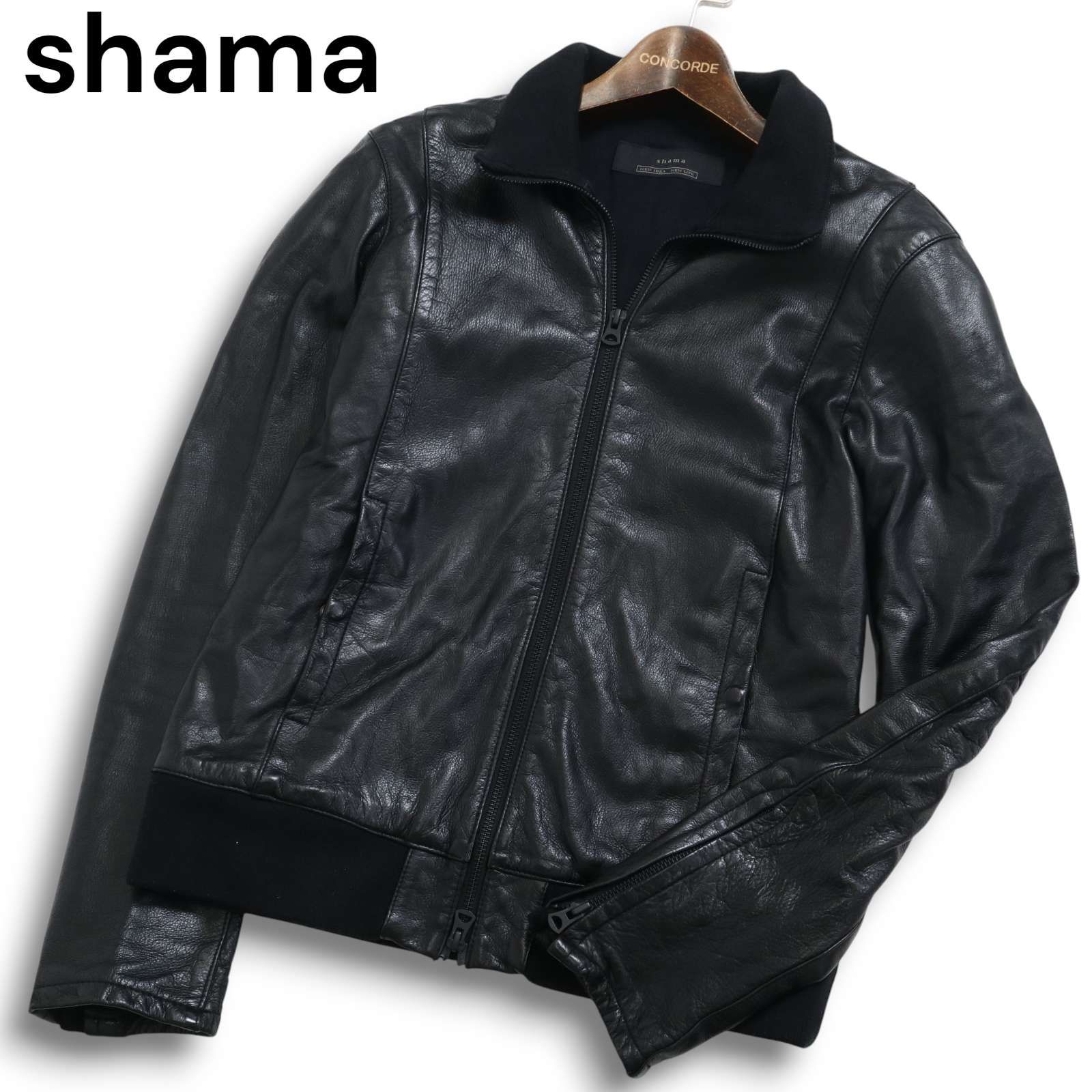 shama シャマ 秋冬 牛革☆ カウ レザー ハイネック シングル 