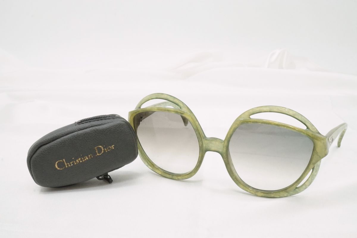 クリスチャン ディオール ヴィンテージ サングラス 大理石調フレーム ミニポーチ 2点セット CDロゴ Christian Dior 2008k
