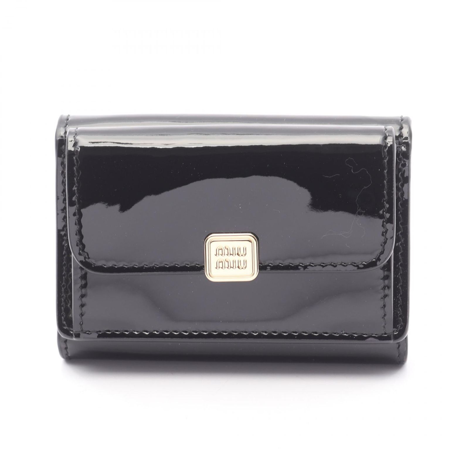 ミュウ ミュウ Miu Miu 三つ折り財布 5MH021 ブラック パテントレザー 