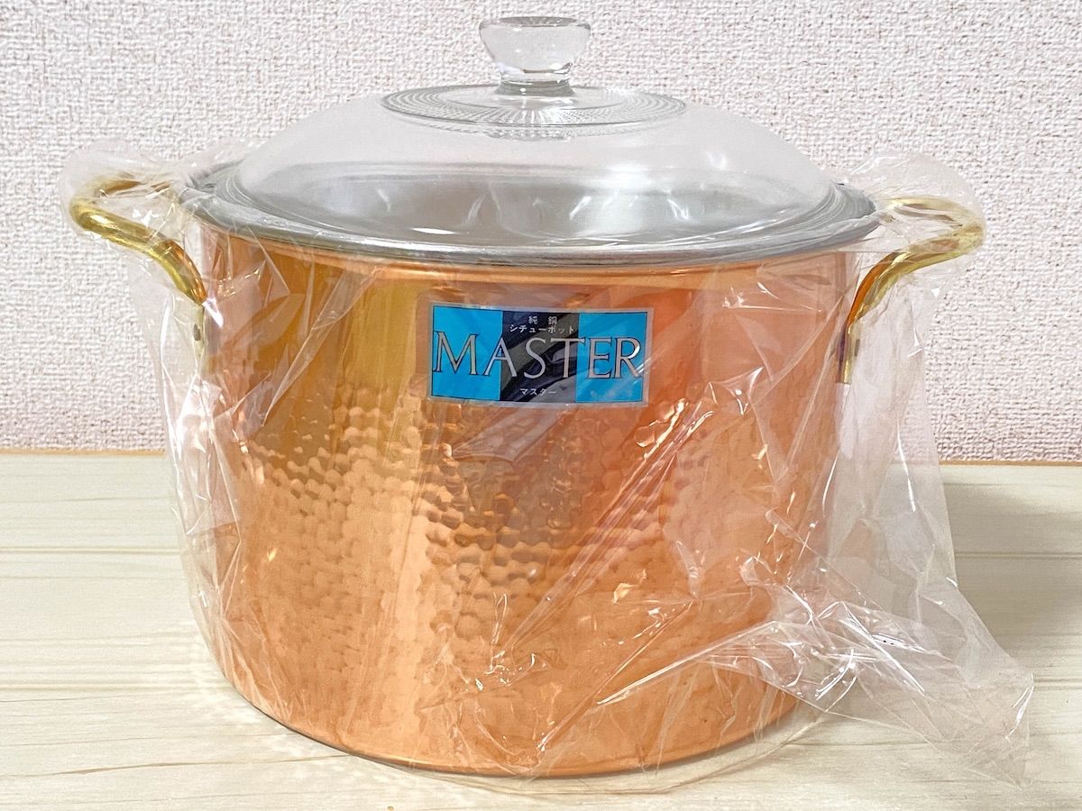 KT144】カネカ産業 純銅製 シチューポット 20cm ガラス製蓋 おたま付
