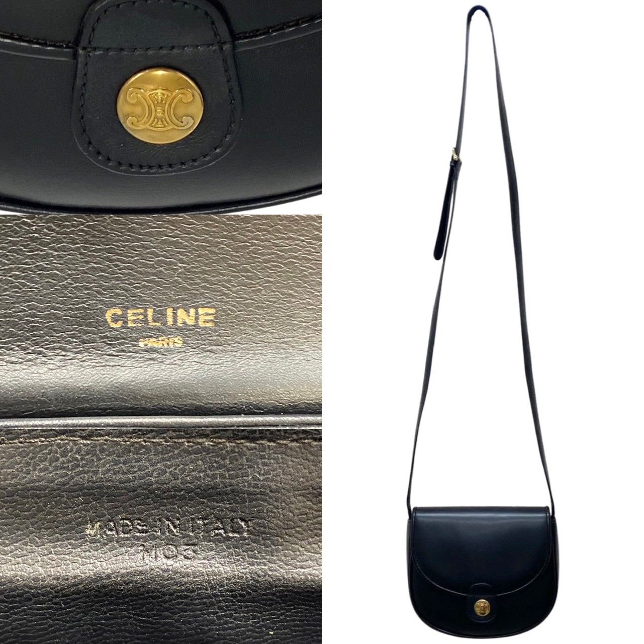 極 美品 CELINE セリーヌ ヴィンテージ トリオンフ ロゴ 金具 レザー