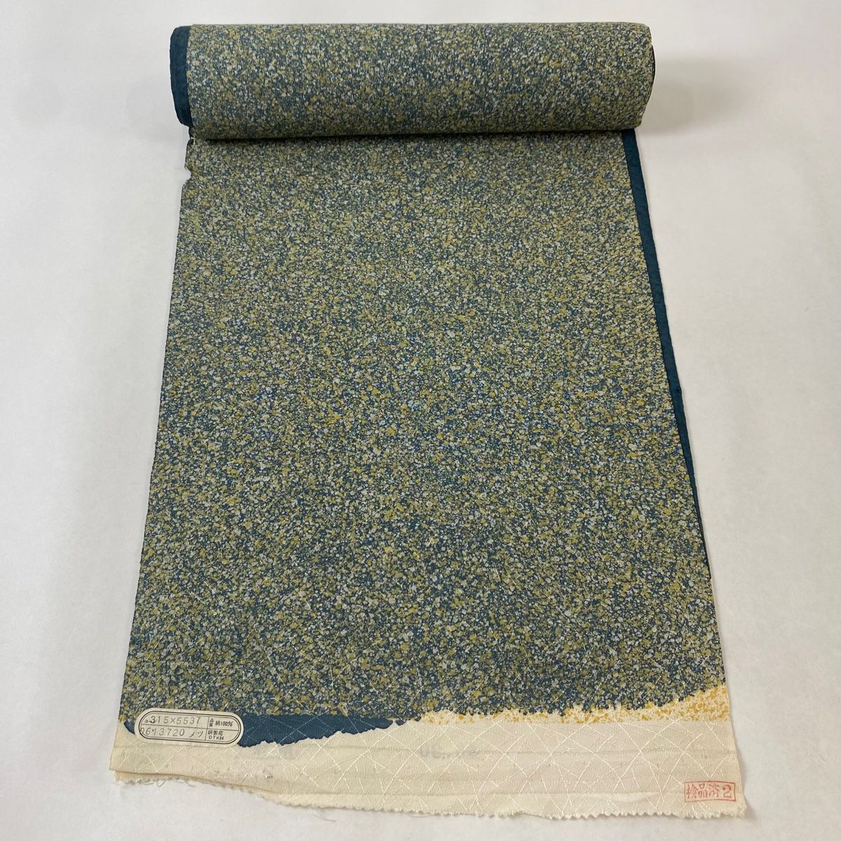 Prices down2）正絹 小紋 反物 着物「格子 深緑色」日本製 丹後