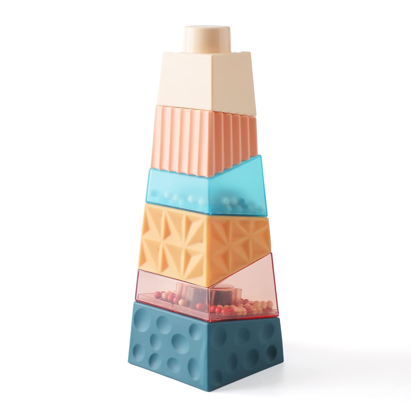 【数量限定】減圧グッズ 出産祝い ソフトブロック 音出る 知育玩具 6pcs シリコン 柔らかい プラスチック 誕生日プレゼント 不規則形 お風呂 積み木 赤ちゃん 子供 Babe 1歳以上… Promise