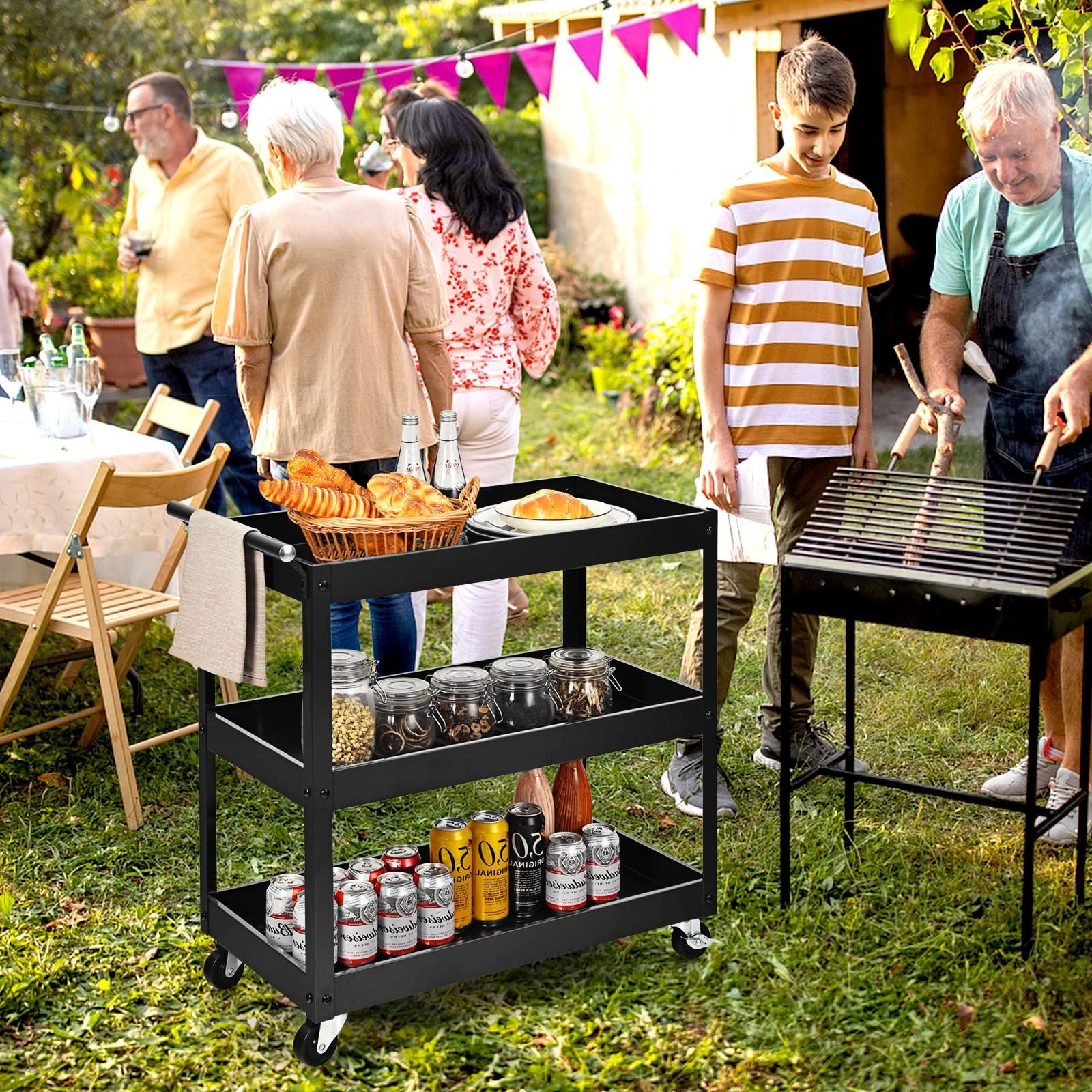 在庫処分】Giantex キッチンワゴン キャスター付き 3段 収納ワゴン  