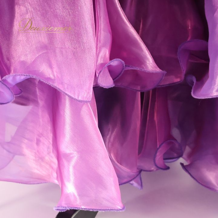 社交ダンス 衣装 ドレス ドレス ワンピース フロート デモ 競技 ダンス パーティ フリル レース 紫 パープル系 豪華 スカート 光沢 女性用 Lサイズ パーティードレス 競技用ダンス 上品