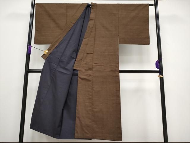 平和屋着物■極上　男性　紬　アンサンブル　色無地　黒茶色地　逸品　CYAA3426s5 平和屋着物□極上 男性 紬 アンサンブル 色無地 黒茶色地 逸品