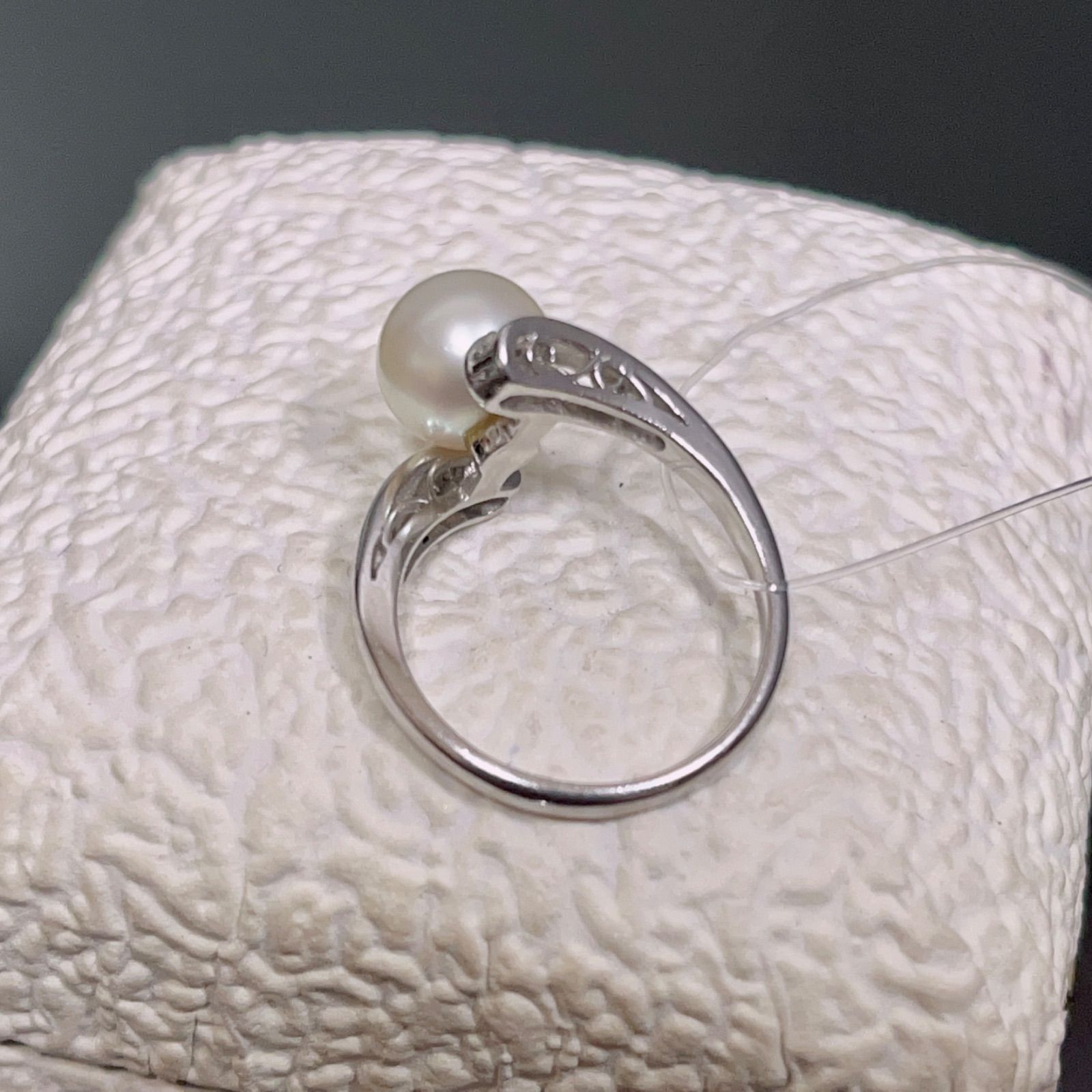 リング(指輪)大粒 真珠 9.5mm pt900 ダイヤ 0.05 刻印 指輪リング プラチナ