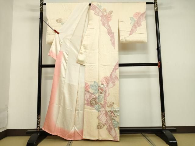平和屋着物○創業460年・千總 訪問着 絞り 駒刺繍 草花文 金彩