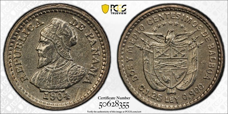1904 PCGS MS63 - PANAMA - Silver 2 1|2 Centesimos Panama Pill Coin