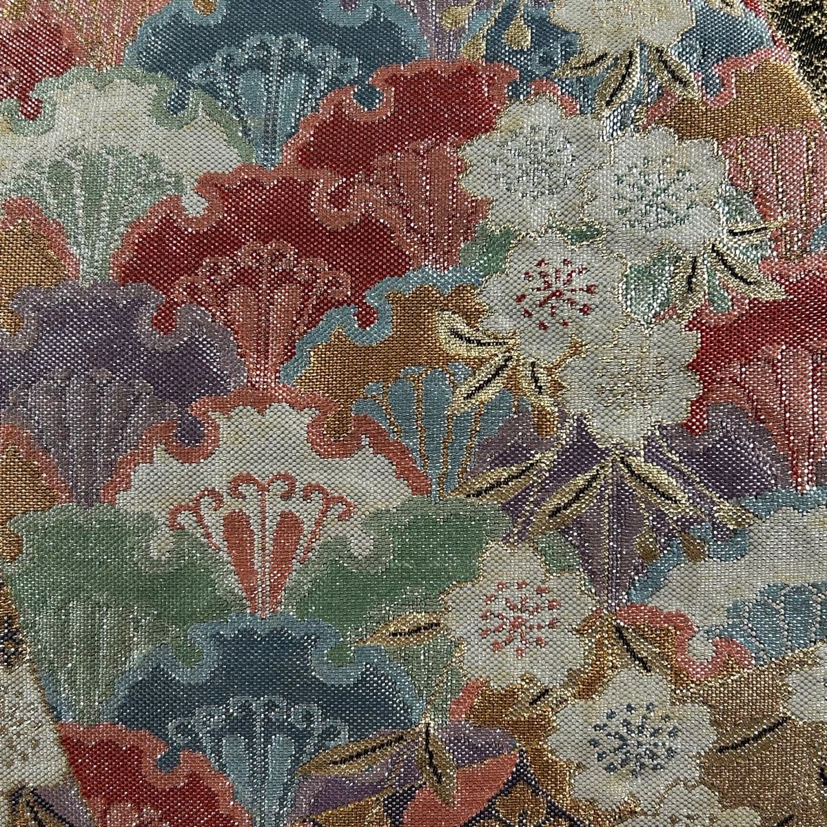 袋帯 秀品 桜 七宝 箔 金糸 薄オレンジ 六通 正絹 【中古