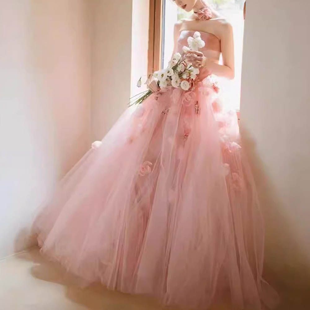 ウェディング　カラードレス　ピンク　チュール カラードレス ピンク チュール オフショルダー 演奏会 発表会 二次会