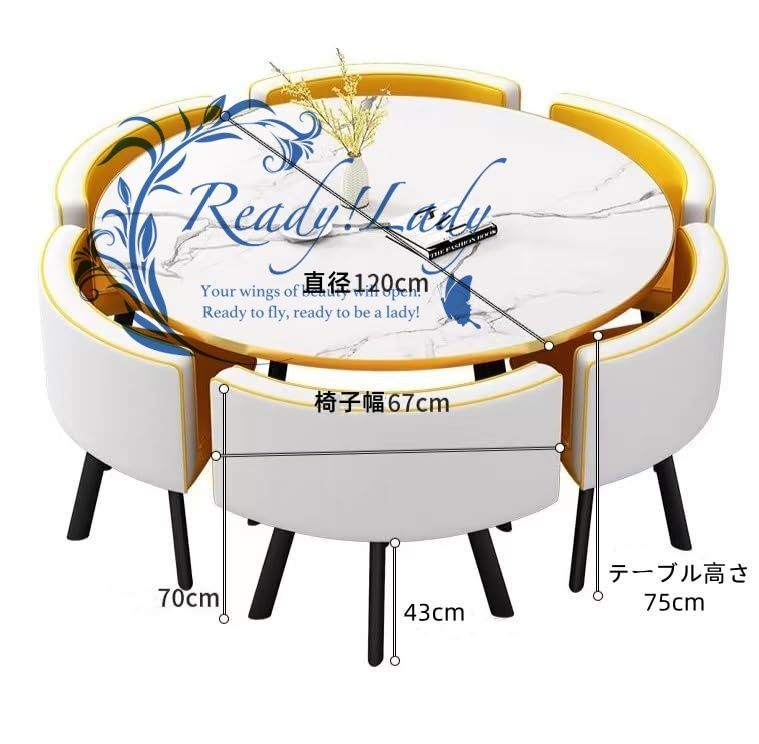 ダイニングセット 6人用 会議テーブル 食卓セット 丸型テーブルセット ダイニングテーブル 椅子 7点セット 6人掛け テーブル1点 チェア6脚 省スペース 円形 カフェーテーブル オフィステーブルセット 応接セット