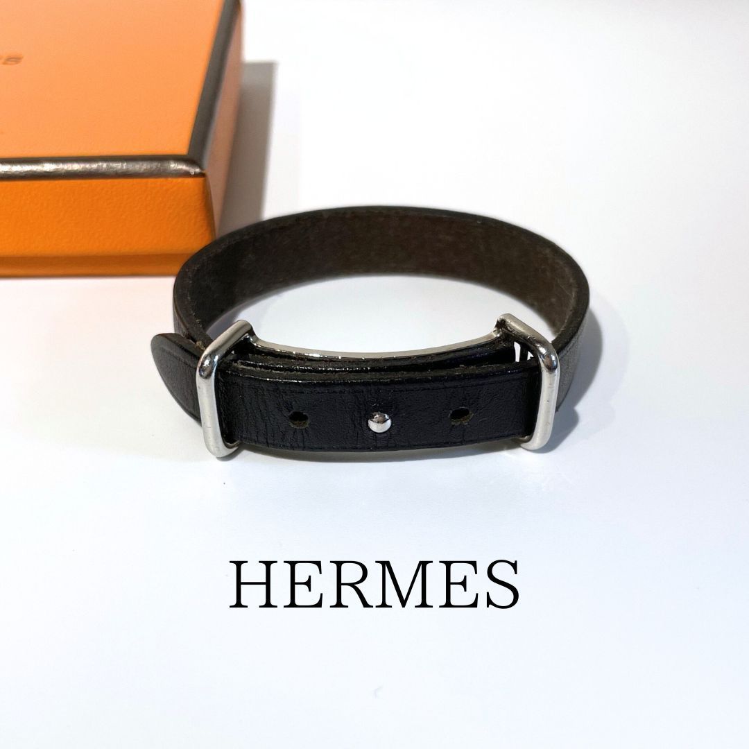 HERMES エルメス アピ2 アピⅡ レザー ブレスレット ブラック シルバー金具 □H刻印 04年製