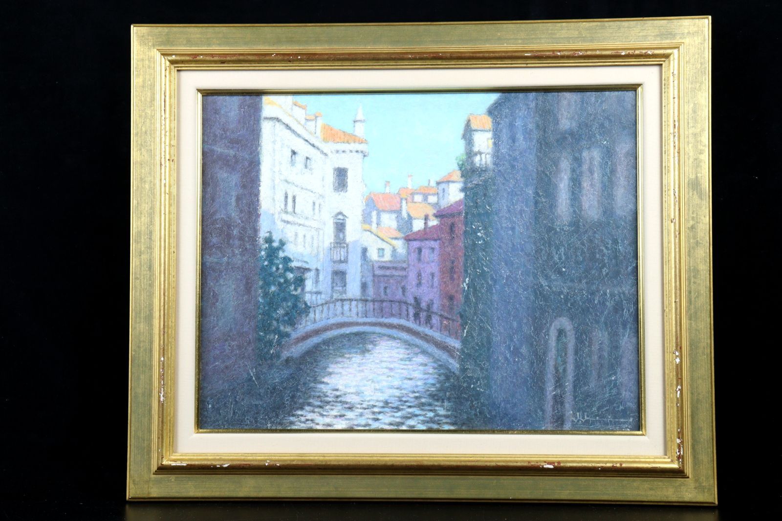 ▽壷 内田如風「小運河風景(ヴェネチア)」 肉筆油彩6号 唐物 骨董 古