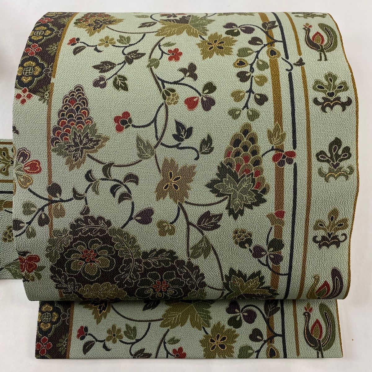 名古屋帯 美品 優品 草花 金彩 縮緬 灰緑 正絹 【中古】 - メルカリ