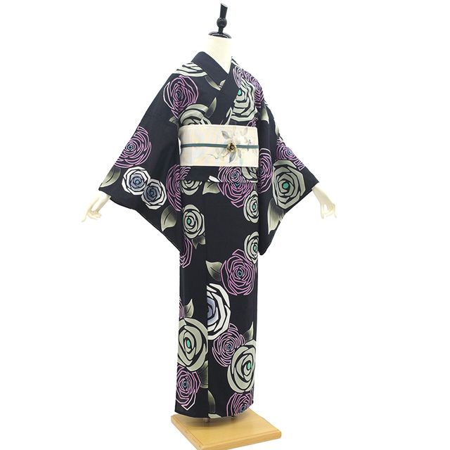 新品】 夏物 浴衣 未使用 竺仙 鑑製 注染 ゆかた 木綿 綿 黒