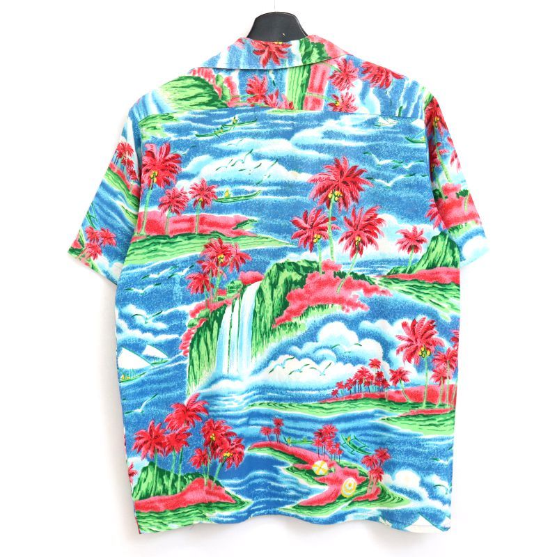 ヴィンテージ アロハ レーヨン 風景 ヤシの木 レトロ デザイン アロハシャツ VINTAGE ALOHA SHIRT MUSEUM – “PALM TREES” - ALOHA SHIRT