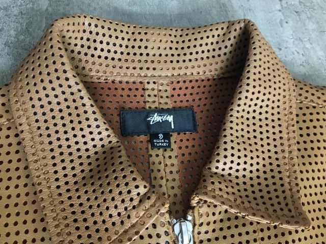 中古】SU24 STUSSY ｽﾃｭｰｼｰ Zip Shirt Perforated Leather ｼﾞｯﾌﾟｼｬﾂ ﾊﾟｰ