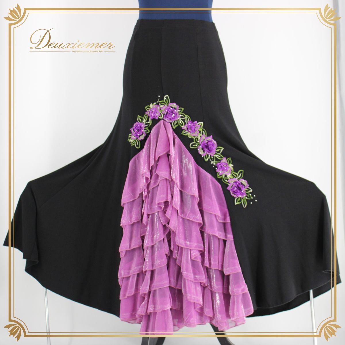 社交ダンス 衣装 スタンダード スカート レッスンウェア パーティー ICHIOKU イチオク ブラック系 黒 パープル系 紫 チョーカー 社交ダンス スカート パーティー衣装 レッスンウエア ダンスウ