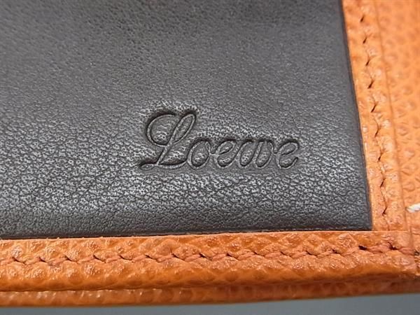 ■新品同様■ LOEWE ロエベ リピートアナグラム キャンバス×レザー 二つ折り 財布 ウォレット オレンジ系 AY8213