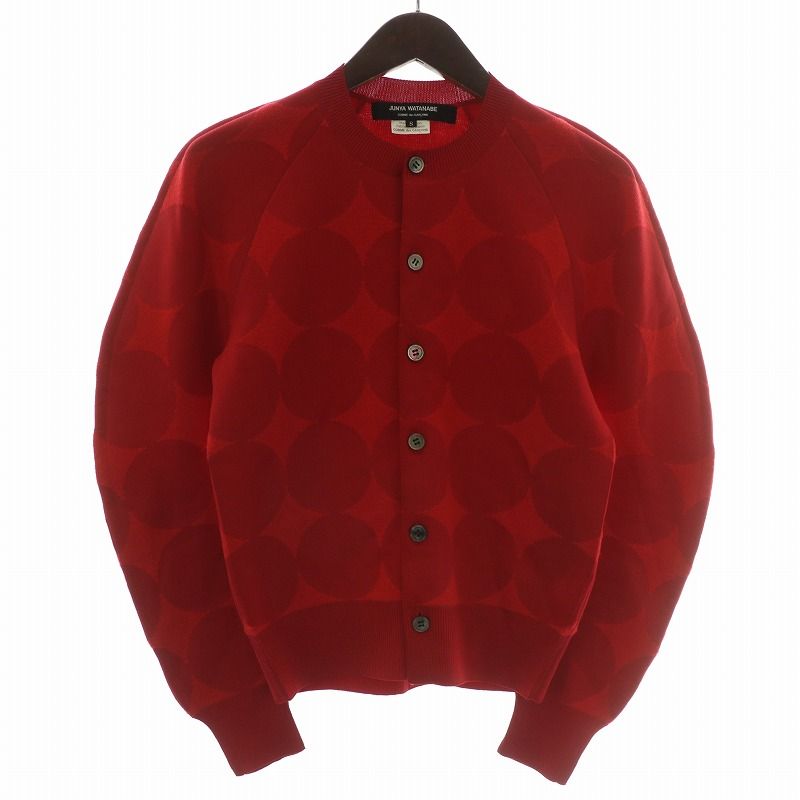 ジュンヤワタナベ JUNYA WATANABE コムデギャルソン COMME des GARCONS カーディガン ニット ウール混 長袖 水玉 ドット柄 総柄 S 赤 レッド JR-N011 |XZ GY18