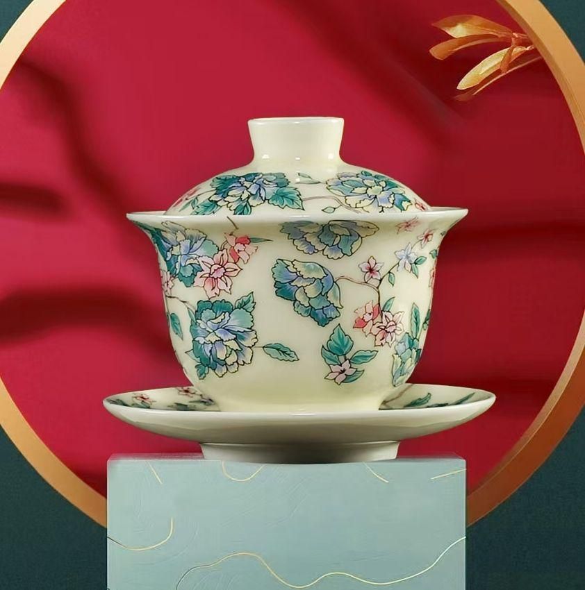 中国茶器  パステル茶花の浮彫り三才蓋碗  新品未使用 中国茶器 パステル茶花の浮彫り三才蓋碗 新品未使用 - メルカリ
