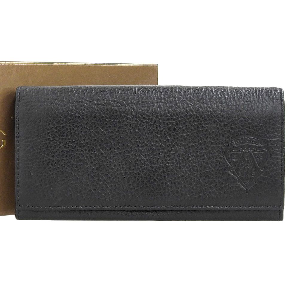 本物保証】 箱付 超美品 グッチ GUCCI 二つ折り長財布 レザー ブラック 