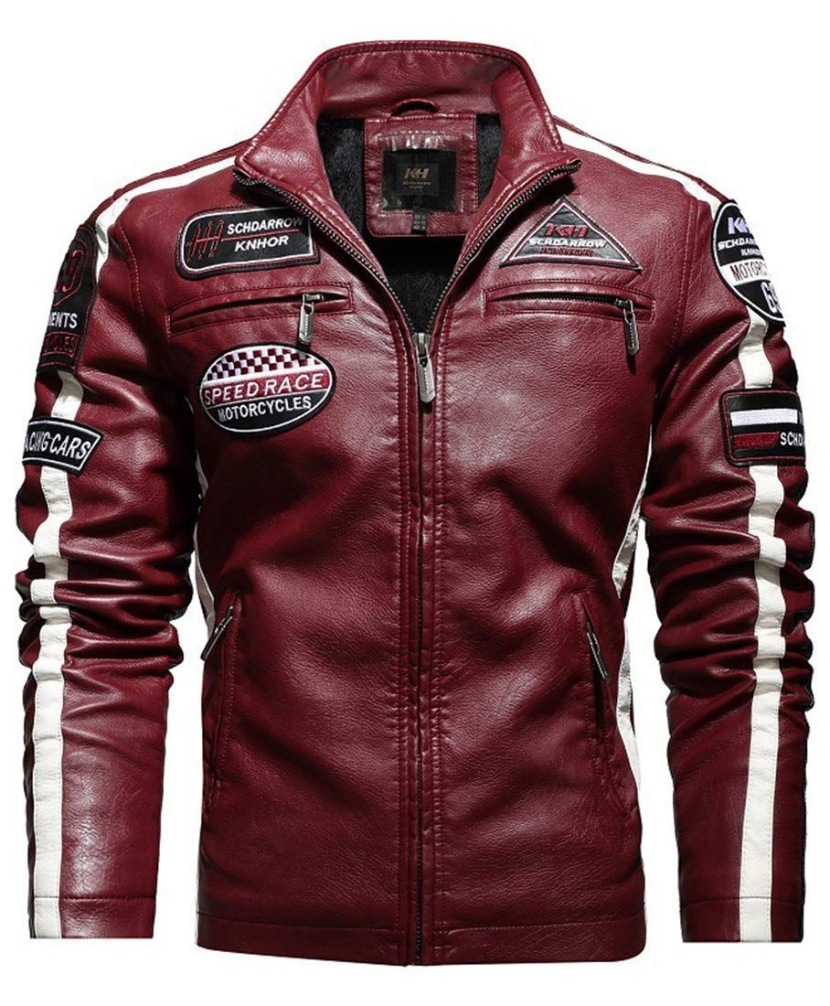 3XL_レッド D.IIZOO 立ちネッザージャケット メンズ ブルゾン 革ジャン バイク ライダースジャケット 合皮ジャン フェイザージャンパー PUアウター ショート丈 防風 防水 大きいサイズ 春秋冬 レッド 3XL