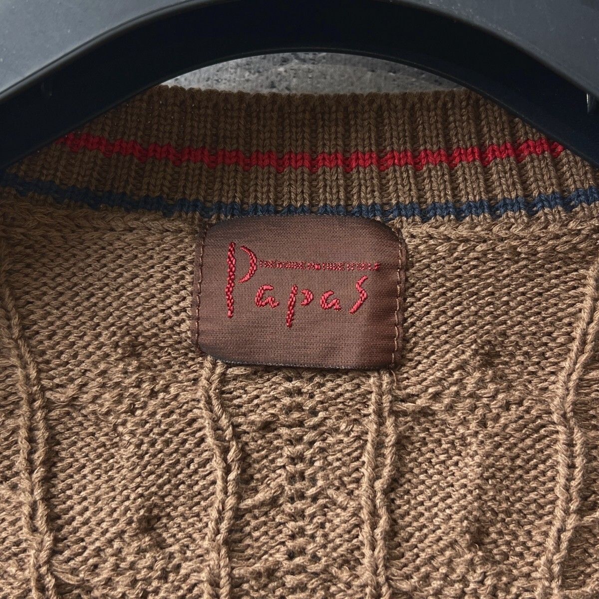 未使用級 PAPAS パパス 刺繍 ロゴ ブルドッグ ワッペン ケーブル編み