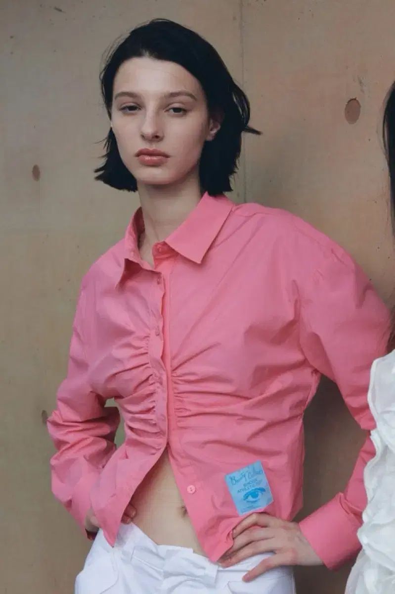 シヌーン コットン クロップドシャーリング シャツ ピンク