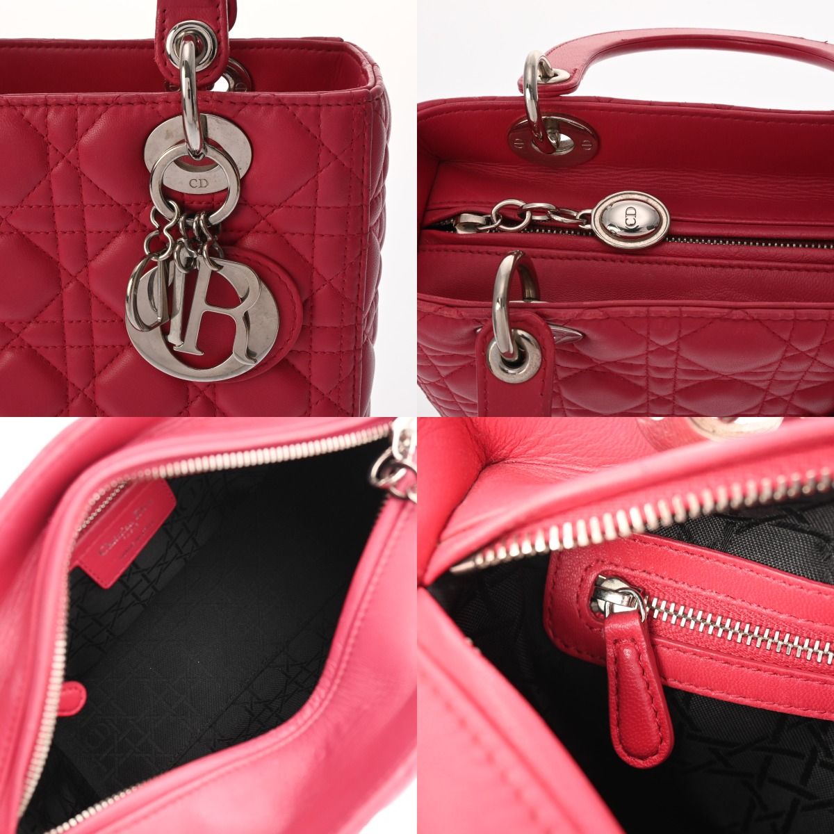 クリスチャンディオール レディディオール ミディアム ピンク イタリア レディース ラムスキン ハンドバッグ DECORATOM_COM_BR