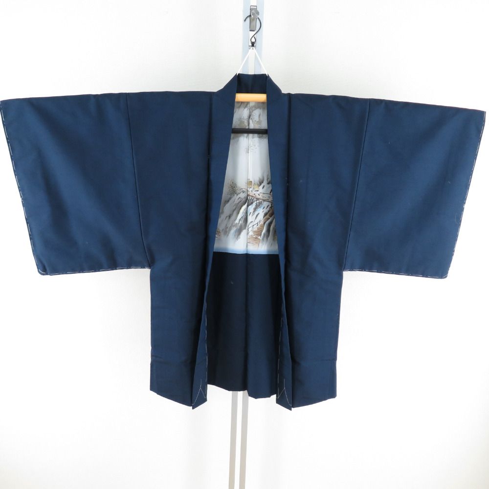 男着物 紬 アンサンブル 袷 青色 正絹 男性用きもの メンズ 仕立て上がり 和服 男物 カジュアル 身丈137cm 【キモノオフ野々市若松店】 男着物 アンサンブル 紬 袷 紺色 正絹 男性用きもの メンズ 仕立て