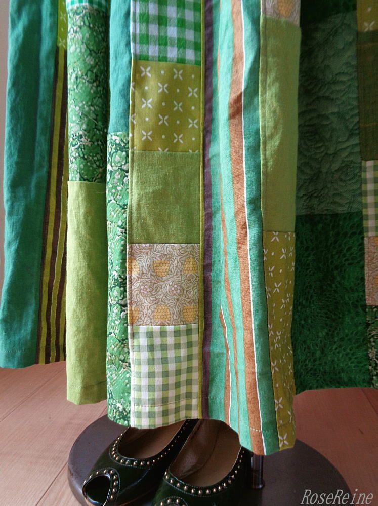 絵画なパッチワーク♥green♥美しい芽吹き♥ボリュームロングスカート 