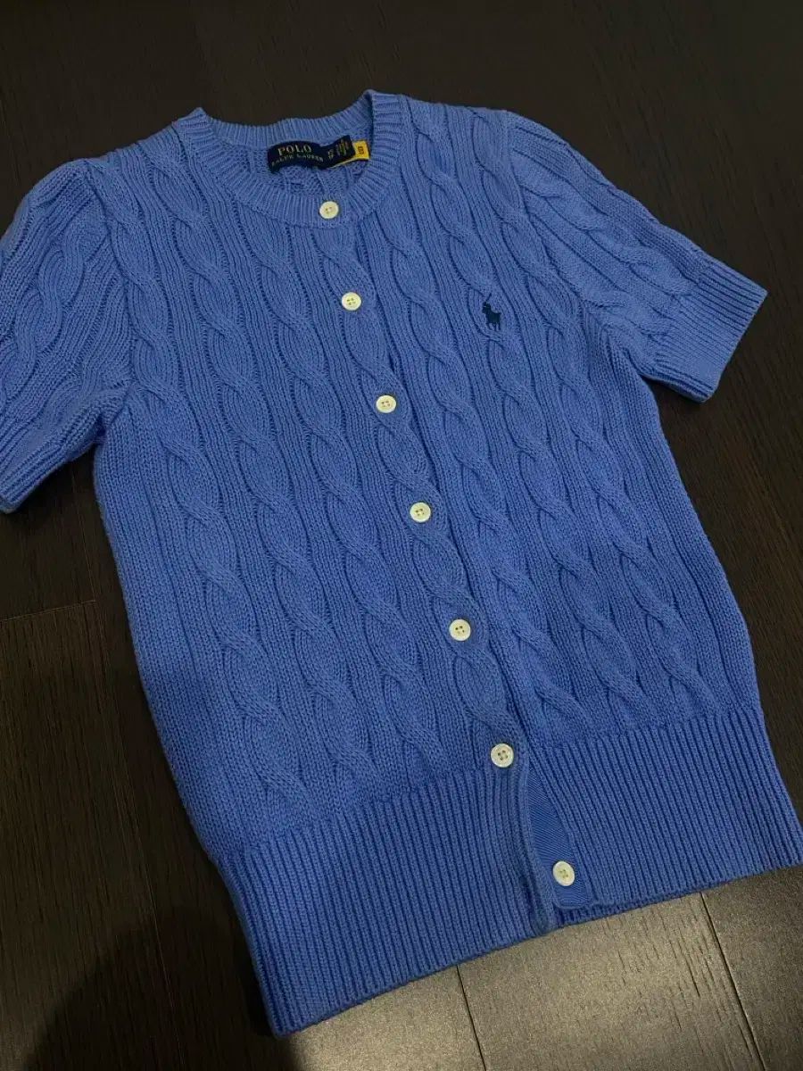 ポロ Ralph Lauren ラルフローレン ケーブル ニット 半袖 カーディガン 青