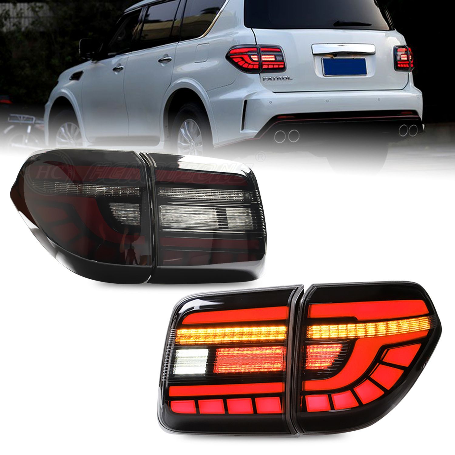 日産 途楽Y62 Patrol 12-19モデルLED流光テールライトアセンブリ 10.10