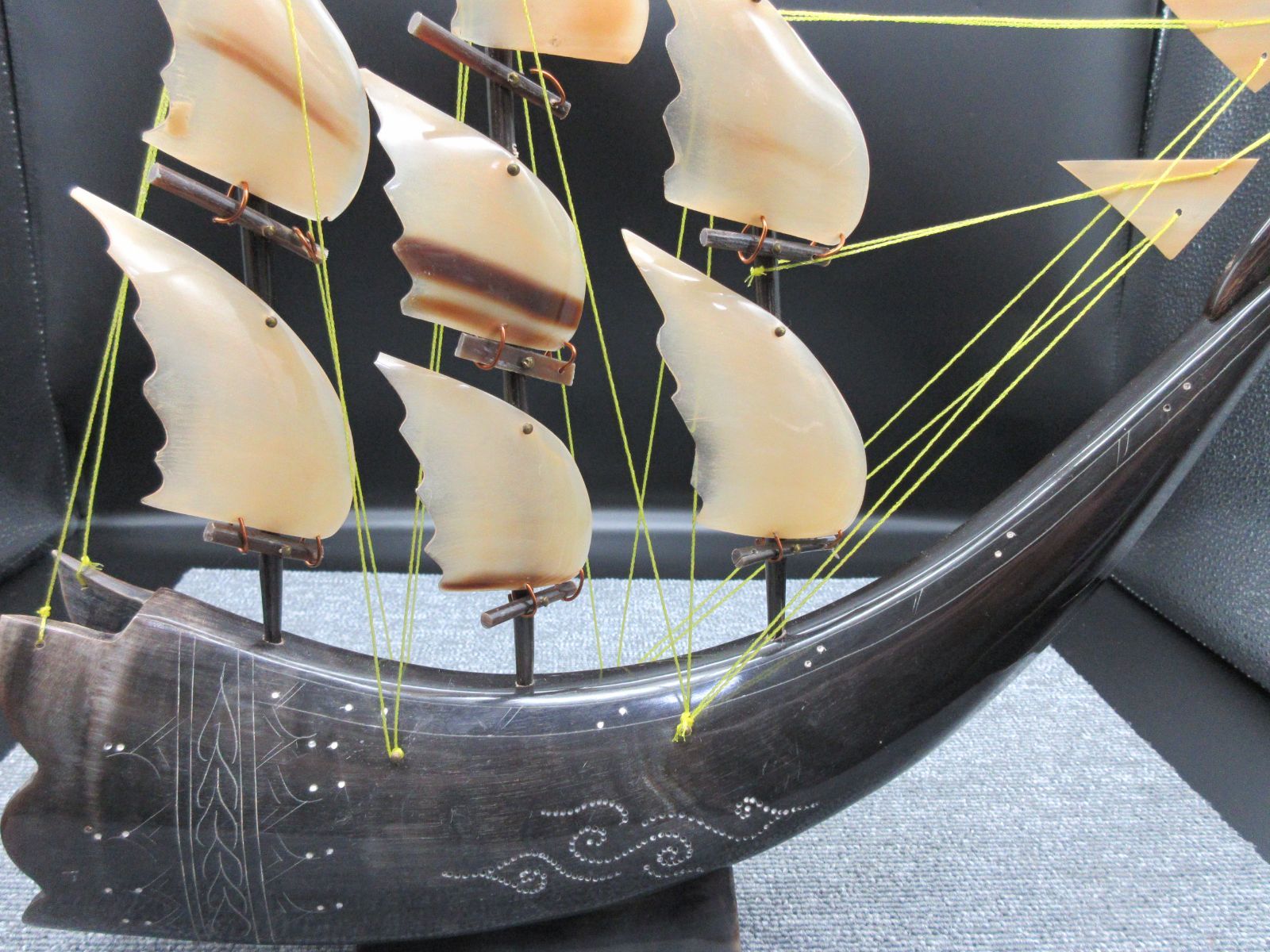 ビンテージ 水牛の角 帆船 オブジェ(インテリア) 置物-
