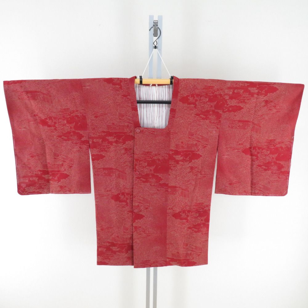 道行 庭園文様 赤色 正絹 着物コート 和装用 ちりよけ 身丈85cm - メルカリ