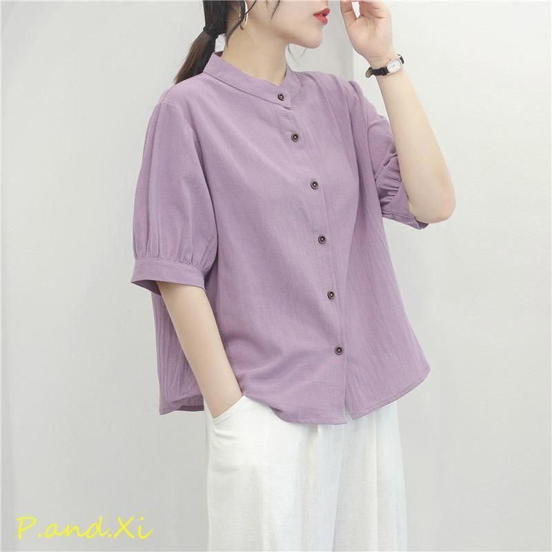 ブラウス 半袖シャツ レディース トップス 綿麻 リネン ゆったり