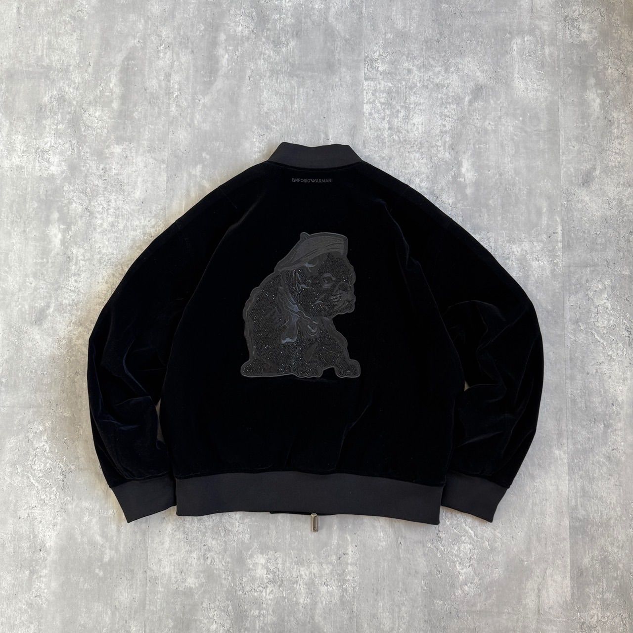 エンポリオアルマーニ ベロアボンバージャケット フレンチブルドッグパッチ XL EMPORIO ARMANI エンポリオアルマーニ クラブウェア ベロアボンバー